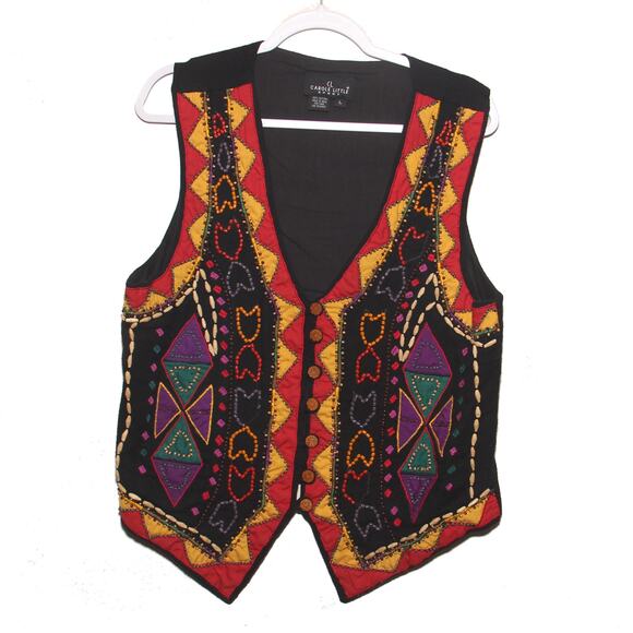 Vintage Carole Little Boho Wood Bead Abstract Vest Size Large - Picture 1 of 5